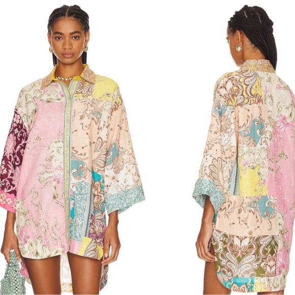 AGUA BENDITA | Chrissy Merzin Button Front Shirt Coverup Dress Women’s Size M - Picture 2 of 11